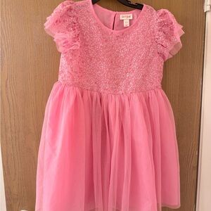 Cat & Jack Pink Sequin Tulle Party Dress with Puff Sleeves